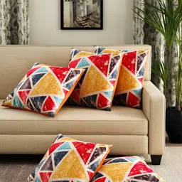 ROMEE White & Red 5 Pieces Geometric Velvet Square Cushion Covers-19
