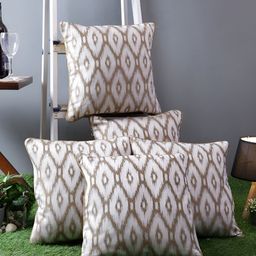 ROMEE White & Beige 5 Pieces Geometric Square Cushion Covers-picture-1