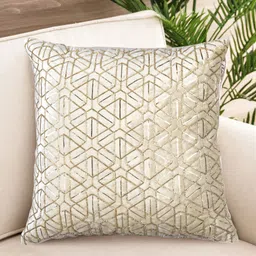 NISRAG HOME Cream Coloured Geometric Embellished Velvet Cushion Cover-image-39