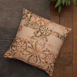 ZEBA Grey & Peach-Coloured Geometric Square Cushion Covers-14