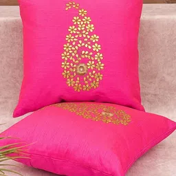 RoyalDeco Magenta and Gold Toned 2 Pieces Cushion Covers-image-70