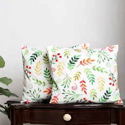 Alina decor Set Of 2 Green & White Floral Printed Square Cushion Covers-17
