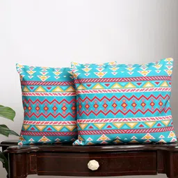 Alina decor Set Of 2 Blue & Yellow Geometric Square Cushion Covers-20
