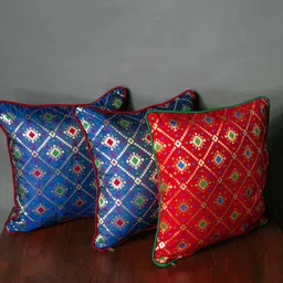 RoyalDeco Blue & Red 3 Pieces Ethnic Motifs Square Cushion Covers-image-48