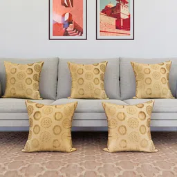 Kuber Industries Gold-Toned 5 Pieces Ethnic Motifs Square Cushion Covers-image-33