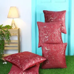 Aura Maroon & Silver-Toned 5 Pieces Abstract Printed Square Cushion Covers-image-91