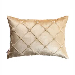 Home Gold Toned 2 Pieces Embroidered Velvet Rectangular Cushion Covers-19