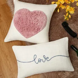 eyda Valentine White & Pink 2 Pieces Pure Cotton Cushion Covers-44