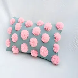 THROWPILLOW Grey & Pink Embellished Rectangle Cotton Cushion Cover-image-0
