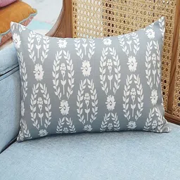 THROWPILLOW Grey & White Floral Printed Rectangle Cushion Cover-image-6