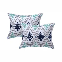 Texstylers White & Blue  2 Pieces Ethnic Motifs Printed Cotton Rectangle Cushion Covers-image-71