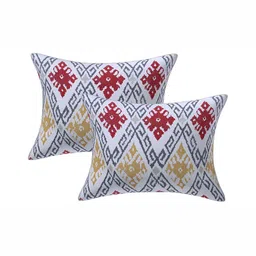 Texstylers White & Red 2 Pieces Cotton Rectangle Cushion Covers-23