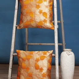 Alina decor Yellow & Gold-Toned Set of 2 Embroidered Square Cushion Covers-43