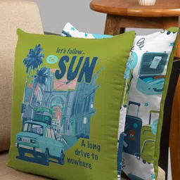 HOUZZCODE Green & Blue Set of 2 Square Cushion Covers-86