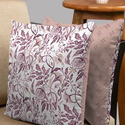 HOUZZCODE Mustard & Purple Set of 2 Floral Square Cushion Covers-41
