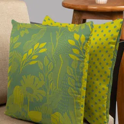 HOUZZCODE Green Set of 2 Floral Square Cushion Covers-26