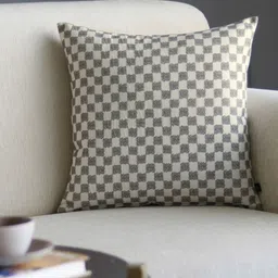 GM Grey Set of Single Checked Square Cushion Covers-2