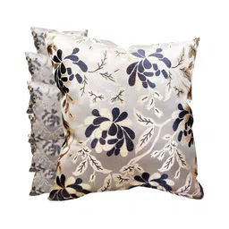 Good Vibes Grey & Gold Toned 6 Pieces Floral Textured Jacquard Square Cushion Covers-16