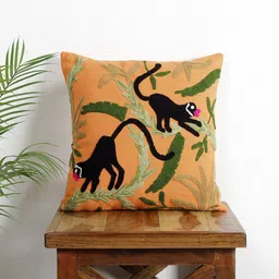 HANDICRAFT PALACE Orange & Green Suzani Embroidered Cotton Square Cushion Cover-image-63