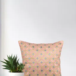 Home Beige & Blue Embroidered Square Cushion Cover-image-62