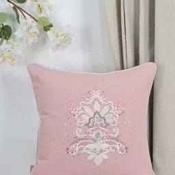 BLANC9 Pink & White Floral Embroidered Square Cushion Covers-image-0