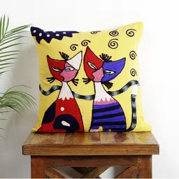 HANDICRAFT PALACE Yellow & Blue Embroidered Square Cushion Cover-image-26