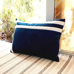 THROWPILLOW Navy Blue & White Self Design Square Cushion Cover-picture-58