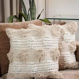 Textile and Beyond Off Whit Striped Cotton Square Cushion Cover-image-80
