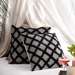 Textile and Beyond Black & White Geometric Cotton Square Cushion Cover-picture-10