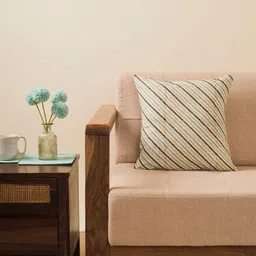 Fabindia White & Green Striped Square Cushion Covers-17