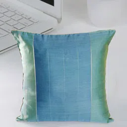 Fabindia Teal & Green Striped Cotton Silk Square Cushion Covers-26