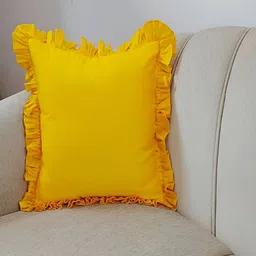 THROWPILLOW Yellow Embellished Square Cotton Cushion Cover-15