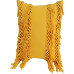 THROWPILLOW Yellow Embellished Square Cotton Cushion Cover-16