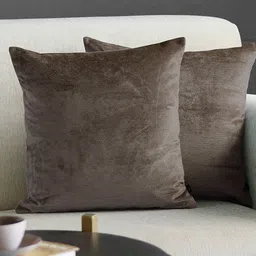 GM Brown Set of 2 Solid Velvet Square Cushion Covers-5
