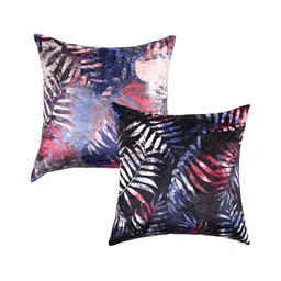 CAZIMO Blue & Red 2 Pieces Floral Velvet Square Cushion Covers-9