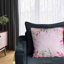 Tasseled Home Pink & Green Floral Velvet Square Cushion Cover-image-20