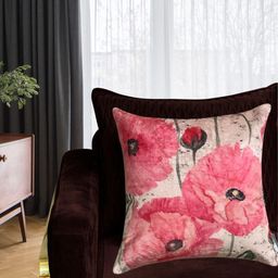 Tasseled Home Green & Pink Floral Velvet Square Cushion Cover-image-3