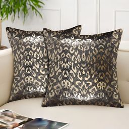 Tesmare Black & Gold-Toned 2 Pcs Quirky Velvet Square Cushion Covers-image-47