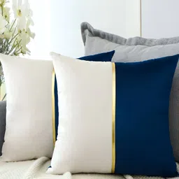 Vinayaka Fab Navy Blue & White 2 Pieces Velvet Square Cushion Covers-picture-18