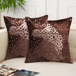 Tesmare Brown 2 Pieces Abstract Damask Velvet Square Cushion Covers-image-86
