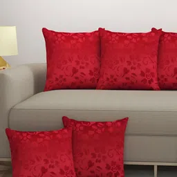 ZESTURE Maroon 5 Pieces Self Design Velvet Square Cushion Covers-11
