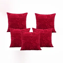 ZESTURE Maroon 5 Pieces Velvet Square Cushion Covers-32