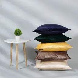 NISRAG HOME Blue & Yellow 5 Pieces Velvet Square Cushion Covers-image-3
