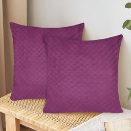 Tesmare Purple 2 Pcs Checked Velvet Square Cushion Covers-image-27