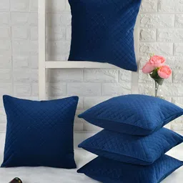 HOMADORN Blue 5 Pieces Checked Velvet Square Cushion Covers-image-99