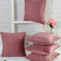 HOMADORN Pink 2 Pieces Checked Velvet Square Cushion Covers-image-40