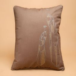 Chann Studio Beige & Gold Toned Embroidered Velvet Rectangle Cushion Cover-image-11
