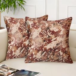Tesmare Brown 2 Pieces Abstract Velvet Square Cushion Covers-image-27