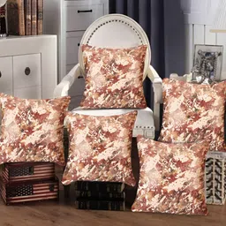 Tesmare Brown 5 Pieces Abstract Velvet Square Cushion Covers-image-21