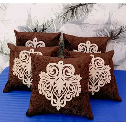 JDX Brown & Beige Set of 5 Abstract Velvet Square Cushion Covers-17